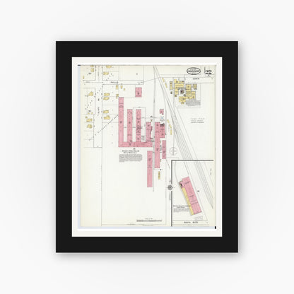 Old map wall art mockup — black gallery frame with white mat — Sanborn Fire Insurance Map from Ann Arbor, Washtenaw County, Michigan (1916), Sheet #0022