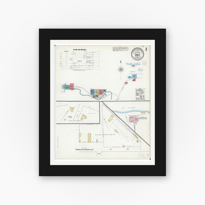 Old map wall art mockup — black gallery frame with white mat — Sanborn Fire Insurance Map from Tower, Saint Louis County, Minnesota (1904), Sheet #0001