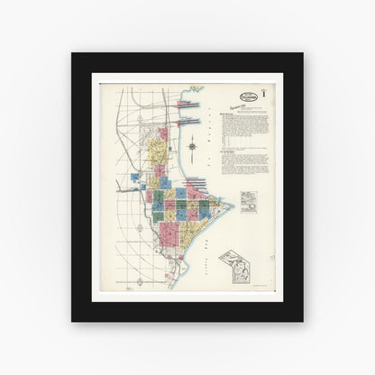 Old map wall art mockup — black gallery frame with white mat — Sanborn Fire Insurance Map from Escanaba, Delta County, Michigan (1921) - Complete Map Set