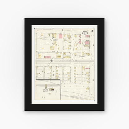 Old map wall art mockup — black gallery frame with white mat — Sanborn Fire Insurance Map from Eldorado, Saline County, Illinois (1911), Sheet #0003