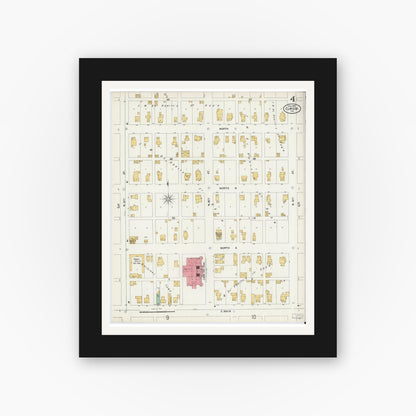 Old map wall art mockup — black gallery frame with white mat — Sanborn Fire Insurance Map from Elwood, Madison County, Indiana (1899), Sheet #0004