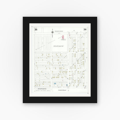 Old map wall art mockup — black gallery frame with white mat — Sanborn Fire Insurance Map from Beloit, Rock County, Wisconsin (1939), Sheet #0036