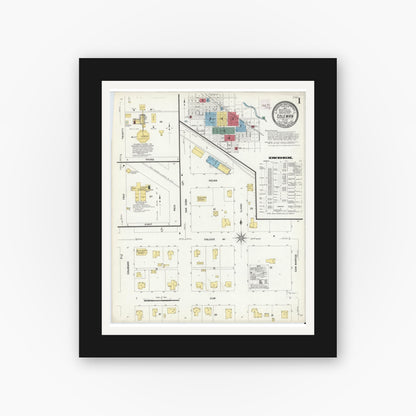 Old map wall art mockup — black gallery frame with white mat — Sanborn Fire Insurance Map from Coleman, Coleman County, Texas (1909), Sheet #0001
