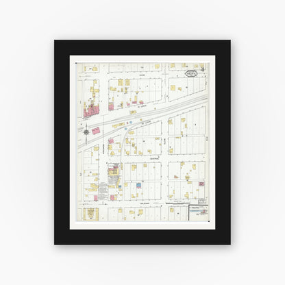 Old map wall art mockup — black gallery frame with white mat — Sanborn Fire Insurance Map from Pacific, Franklin County, Missouri (1917), Sheet #0004