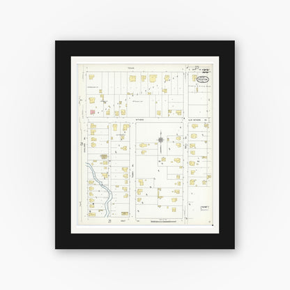 Old map wall art mockup — black gallery frame with white mat — Sanborn Fire Insurance Map from Denton, Denton County, Texas (1912), Sheet #0022
