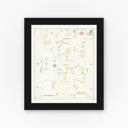 Old map wall art mockup — black gallery frame with white mat — Sanborn Fire Insurance Map from Paris, Lamar County, Texas (1908), Sheet #0025