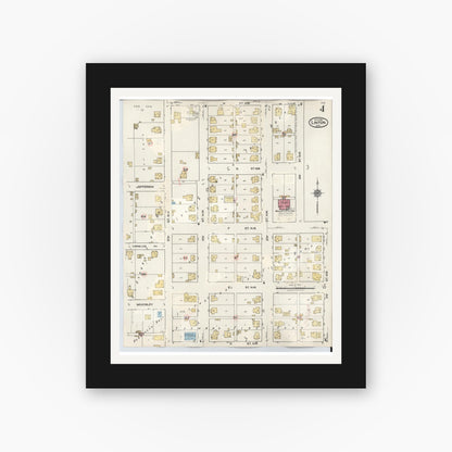 Old map wall art mockup — black gallery frame with white mat — Sanborn Fire Insurance Map from Linton, Greene County, Indiana (1948), Sheet #0004