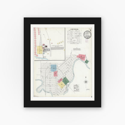 Old map wall art mockup — black gallery frame with white mat — Sanborn Fire Insurance Map from Jefferson, Marion County, Texas (1901), Sheet #0001
