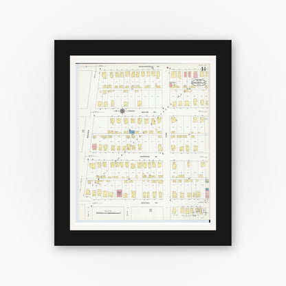 Old map wall art mockup — black gallery frame with white mat — Sanborn Fire Insurance Map from Greenville, Darke County, Ohio (1910), Sheet #0014