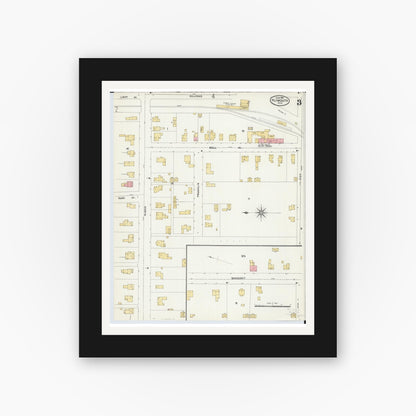 Old map wall art mockup — black gallery frame with white mat — Sanborn Fire Insurance Map from Plymouth, Huron And Richland Counties, Ohio (1904), Sheet #0003