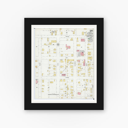 Old map wall art mockup — black gallery frame with white mat — Sanborn Fire Insurance Map from Ironton, Lawrence County, Ohio (1900), Sheet #0026