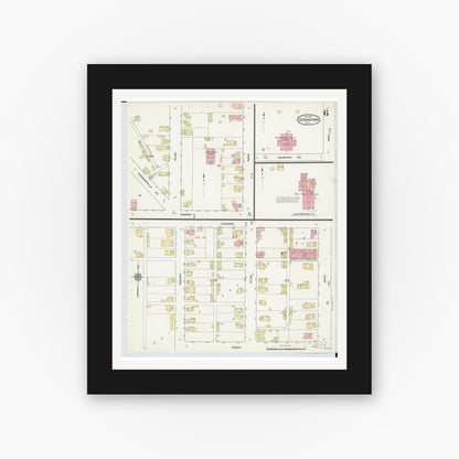 Old map wall art mockup — black gallery frame with white mat — Sanborn Fire Insurance Map from Germantown, Montgomery County, Ohio (1912), Sheet #0006