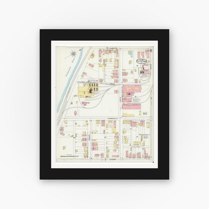 Old map wall art mockup — black gallery frame with white mat — Sanborn Fire Insurance Map from Pottstown, Montgomery County, Pennsylvania (1896), Sheet #0006