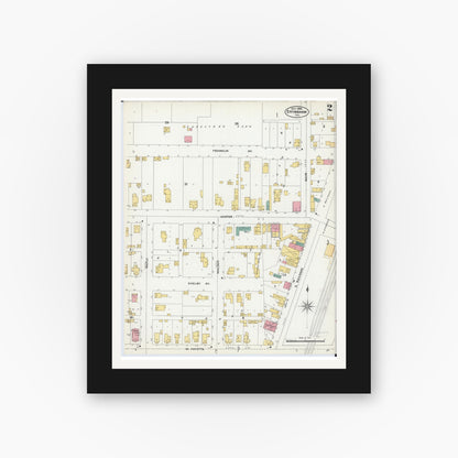 Old map wall art mockup — black gallery frame with white mat — Sanborn Fire Insurance Map from Effingham, Effingham County, Illinois (1906), Sheet #0002