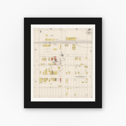 Old map wall art mockup — black gallery frame with white mat — Sanborn Fire Insurance Map from Merced, Merced County, California (1922), Sheet #0026