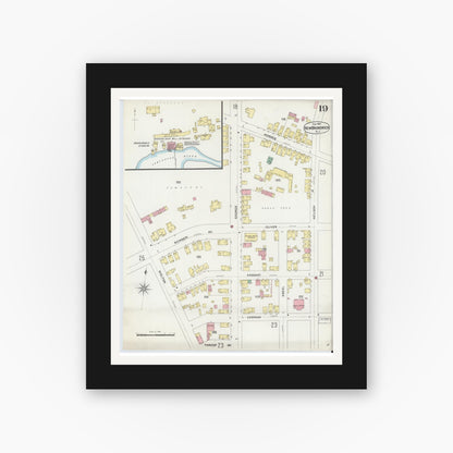 Old map wall art mockup — black gallery frame with white mat — Sanborn Fire Insurance Map from New Brunswick, Middlesex County, New Jersey (1897), Sheet #0019