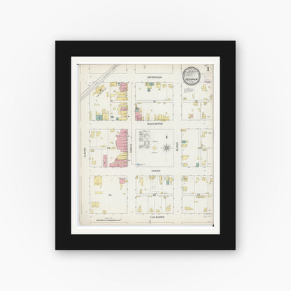 Old map wall art mockup — black gallery frame with white mat — Sanborn Fire Insurance Map from Greenview, Menard County, Illinois (1893) - Complete Map Set