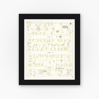 Old map wall art mockup — black gallery frame with white mat — Sanborn Fire Insurance Map from Washington, Washington County, Iowa (1909), Sheet #0011
