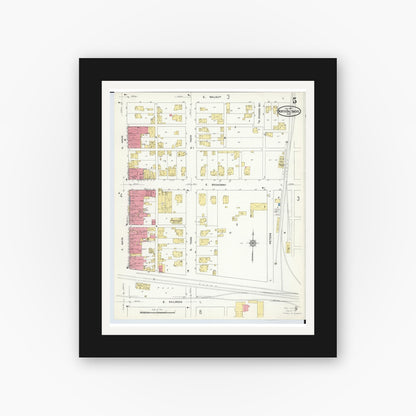 Old map wall art mockup — black gallery frame with white mat — Sanborn Fire Insurance Map from North Baltimore, Wood County, Ohio (1913), Sheet #0005