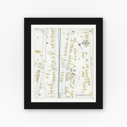 Old map wall art mockup — black gallery frame with white mat — Sanborn Fire Insurance Map from Salisbury, Essex County, Massachusetts (1919), Sheet #0003