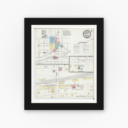 Old map wall art mockup — black gallery frame with white mat — Sanborn Fire Insurance Map from Oberlin, Lorain County, Ohio (1893) - Complete Map Set