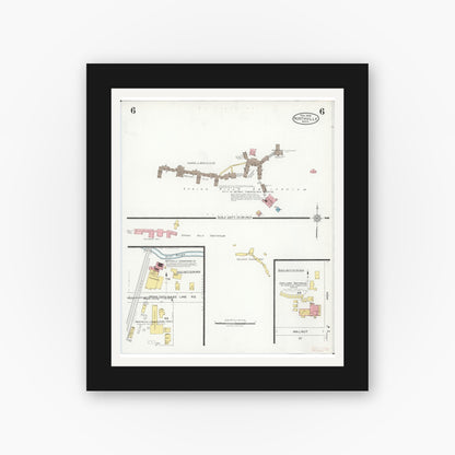 Old map wall art mockup — black gallery frame with white mat — Sanborn Fire Insurance Map from Northville, Wayne County, Michigan (1926), Sheet #0006