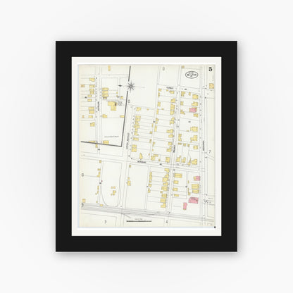 Old map wall art mockup — black gallery frame with white mat — Sanborn Fire Insurance Map from Milton, Northumberland County, Pennsylvania (1901), Sheet #0005
