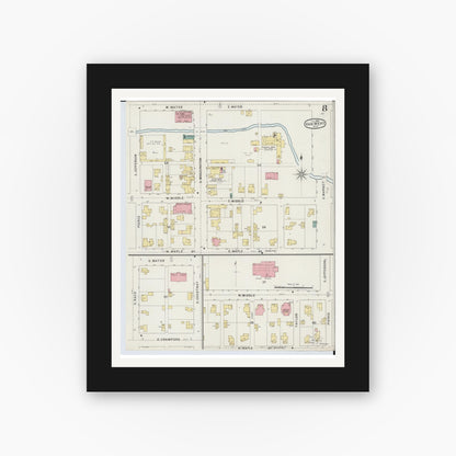 Old map wall art mockup — black gallery frame with white mat — Sanborn Fire Insurance Map from Van Wert, Van Wert County, Ohio (1895), Sheet #0008