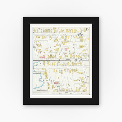Old map wall art mockup — black gallery frame with white mat — Sanborn Fire Insurance Map from New Bern, Craven County, North Carolina (1904), Sheet #0010