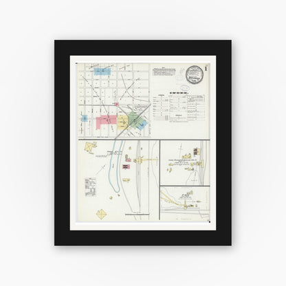 Old map wall art mockup — black gallery frame with white mat — Sanborn Fire Insurance Map from Braidwood, Will County, Illinois (1898) - Complete Map Set