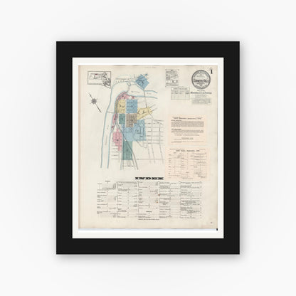 Old map wall art mockup — black gallery frame with white mat — Sanborn Fire Insurance Map from Turners Falls, Franklin County, Massachusetts (1940) - Complete Map Set