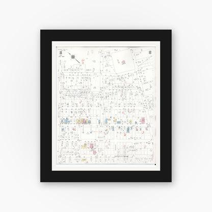 Old map wall art mockup — black gallery frame with white mat — Sanborn Fire Insurance Map from Crystal Lake, McHenry County, Illinois (1955), Sheet #0008