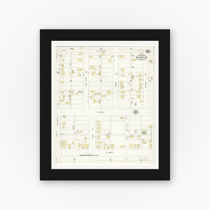 Old map wall art mockup — black gallery frame with white mat — Sanborn Fire Insurance Map from Long Beach, Los Angeles County, California (1908), Sheet #0035