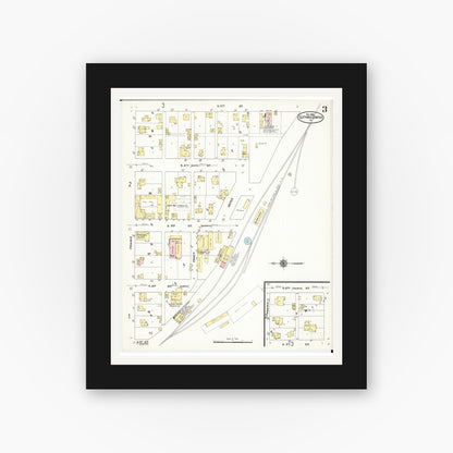 Old map wall art mockup — black gallery frame with white mat — Sanborn Fire Insurance Map from Guthrie Center, Guthrie County, Iowa (1909), Sheet #0003