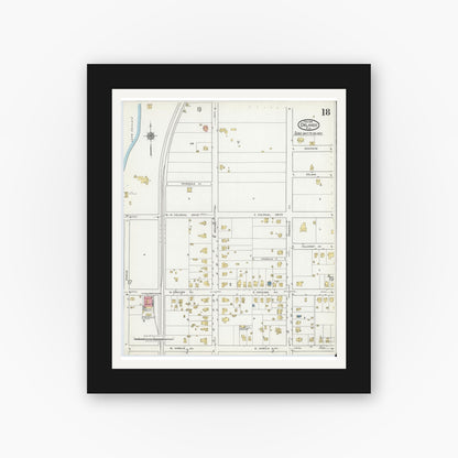 Old map wall art mockup — black gallery frame with white mat — Sanborn Fire Insurance Map from Orlando, Orange County, Florida (1919), Sheet #0018