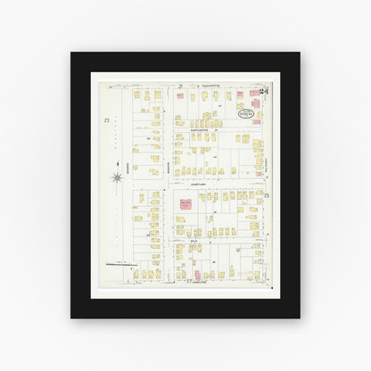 Old map wall art mockup — black gallery frame with white mat — Sanborn Fire Insurance Map from Geneva, Ontario County, New York (1909), Sheet #0024