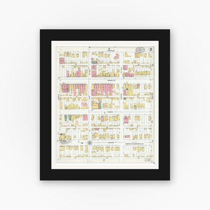 Old map wall art mockup — black gallery frame with white mat — Sanborn Fire Insurance Map from Garrett, De Kalb County, Indiana (1901), Sheet #0003