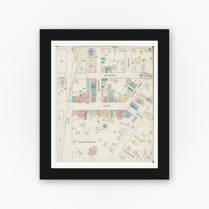 Old map wall art mockup — black gallery frame with white mat — Sanborn Fire Insurance Map from Belvidere, Boone County, Illinois (1885), Sheet #0003