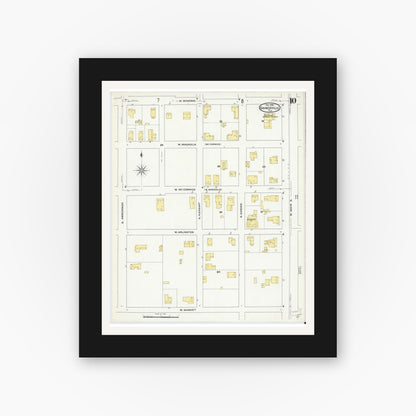 Old map wall art mockup — black gallery frame with white mat — Sanborn Fire Insurance Map from Gainesville, Alachua County, Florida (1909), Sheet #0010
