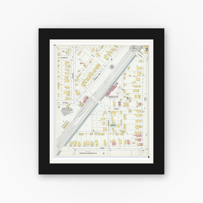 Old map wall art mockup — black gallery frame with white mat — Sanborn Fire Insurance Map from Urbana, Champaign County, Ohio (1901), Sheet #0002
