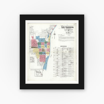 Old map wall art mockup — black gallery frame with white mat — Sanborn Fire Insurance Map from Cape Girardeau, Cape Girardeau County, Missouri (1923) - Complete Map Set