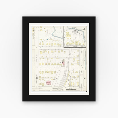 Old map wall art mockup — black gallery frame with white mat — Sanborn Fire Insurance Map from Cherokee, Cherokee County, Iowa (1914), Sheet #0004