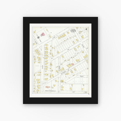 Old map wall art mockup — black gallery frame with white mat — Sanborn Fire Insurance Map from Dunkirk, Jay And Blackford Counties, Indiana (1909), Sheet #0004