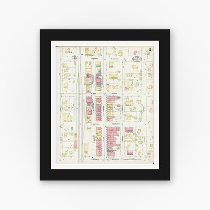 Old map wall art mockup — black gallery frame with white mat — Sanborn Fire Insurance Map from Morrison, Whiteside County, Illinois (1897), Sheet #0002
