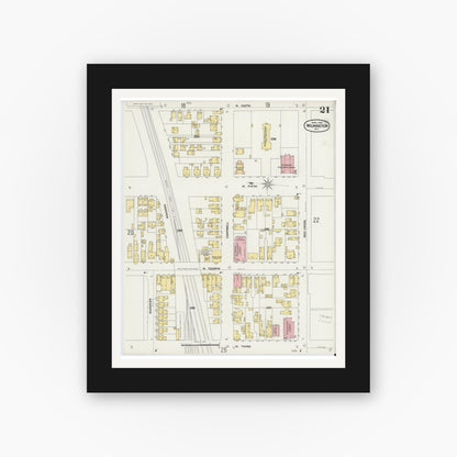 Old map wall art mockup — black gallery frame with white mat — Sanborn Fire Insurance Map from Wilmington, New Hanover County, North Carolina (1898), Sheet #0021