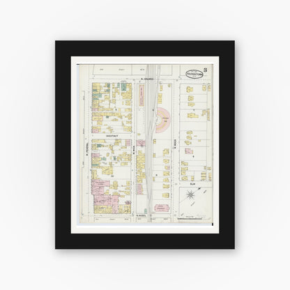 Old map wall art mockup — black gallery frame with white mat — Sanborn Fire Insurance Map from Youngstown, Mahoning County, Ohio (1889), Sheet #0003