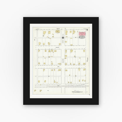 Old map wall art mockup — black gallery frame with white mat — Sanborn Fire Insurance Map from Whitewright, Grayson County, Texas (1920), Sheet #0009