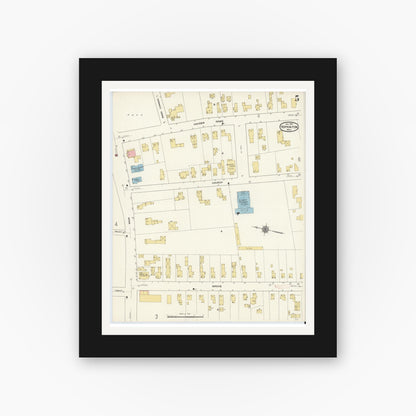 Old map wall art mockup — black gallery frame with white mat — Sanborn Fire Insurance Map from Hopkinton, Middlesex County, Massachusetts (1910), Sheet #0005