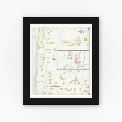 Old map wall art mockup — black gallery frame with white mat — Sanborn Fire Insurance Map from Clinton, Worcester County, Massachusetts (1904), Sheet #0002