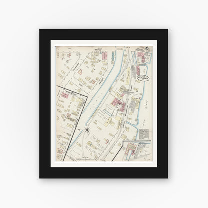 Old map wall art mockup — black gallery frame with white mat — Sanborn Fire Insurance Map from Menasha, Winnebago County, Wisconsin (1884), Sheet #0002